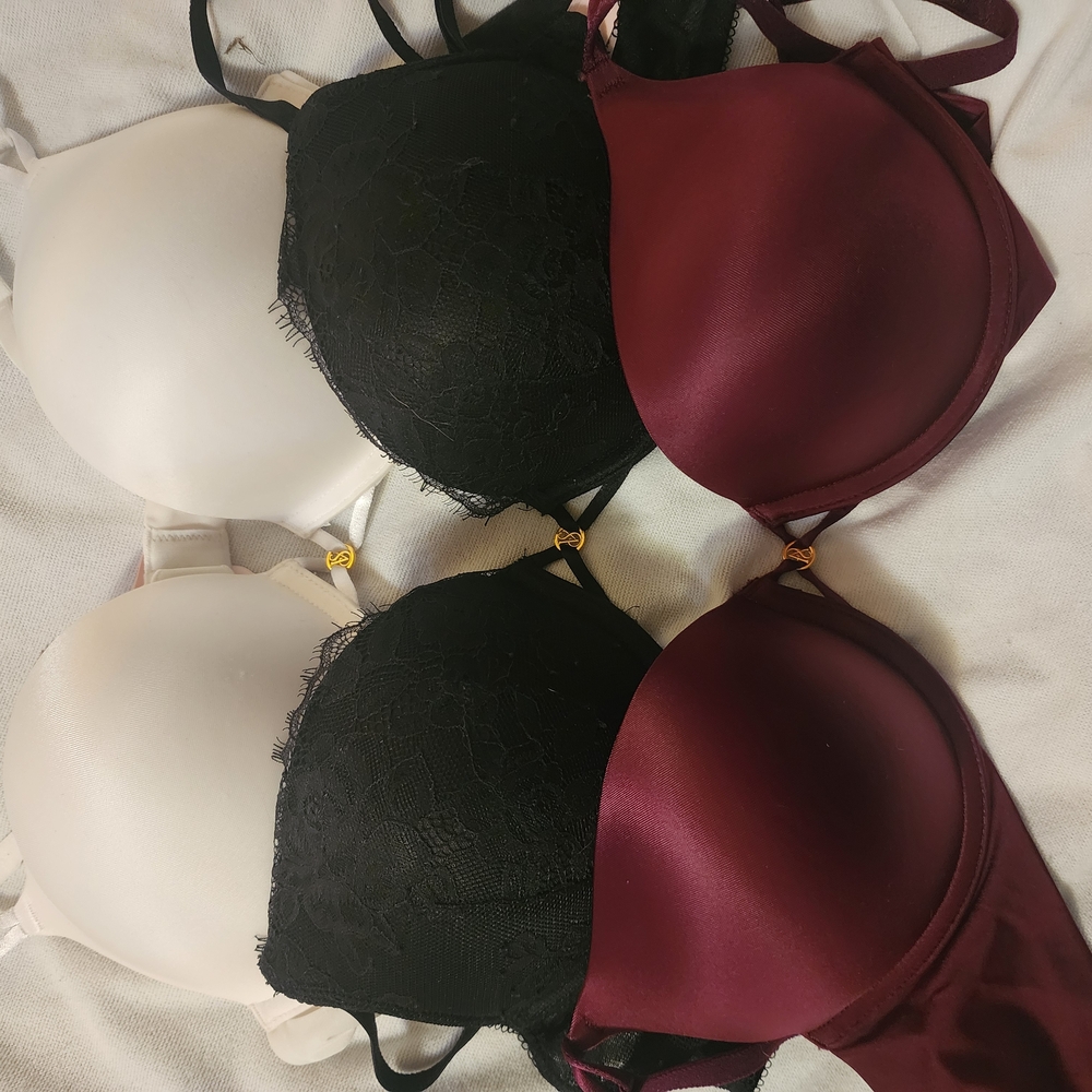 Elegant Lace and Satin Bra Set - Black, White, Burgundy